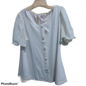 Perch cream button down cap sleeves top NWT